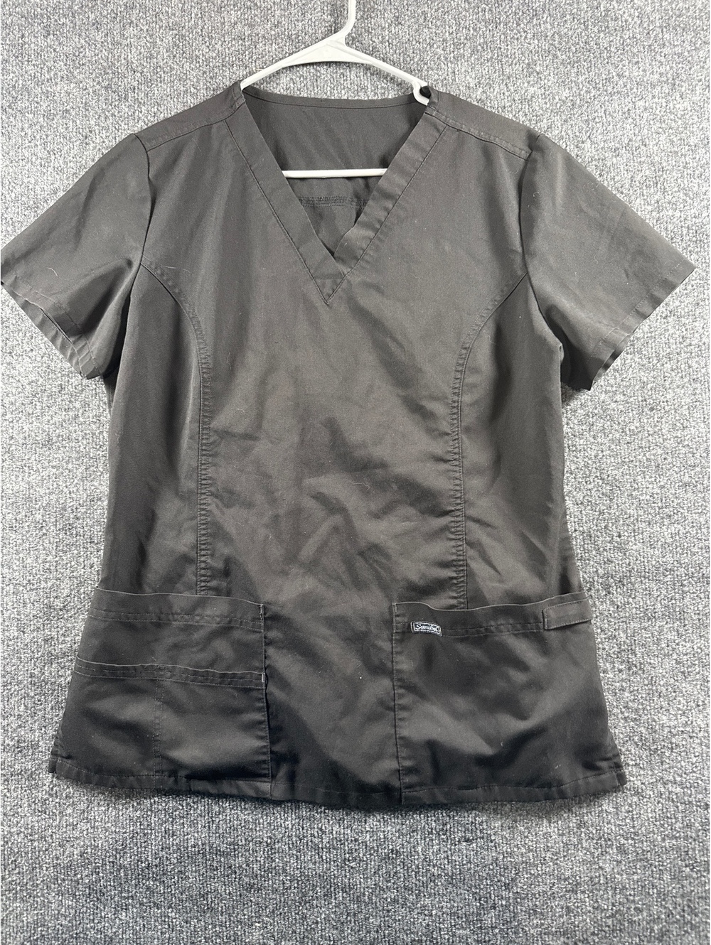 Sambag Women’s Medium Black V-Neck Scrub Top Short Sleeve Medical Uniform